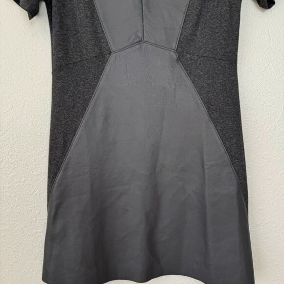 NWT Michael Stars zip up lambskin leather mix charcoal fit and flare dress M - Picture 6 of 13